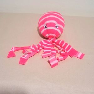 Octopus Socktopus Child's Stuffed Soft Sock Ocean Animal Toy Hot Pink Stripes